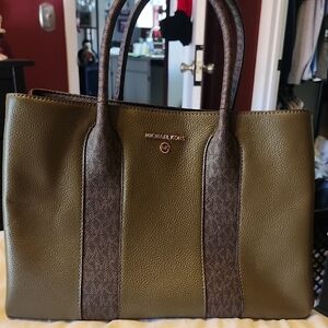 Michael Kors Olive and Brown Leather Tote